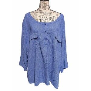 St. Johns Bay Shirt Plus 3X Tunic Blue Casual Top New With Tags Blouse Whimsical